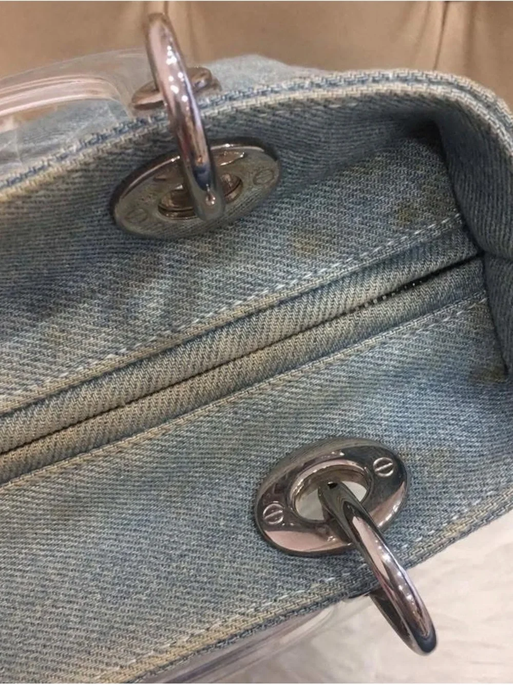 Dior Denim Blue Cannage Satchel with Clear Handles